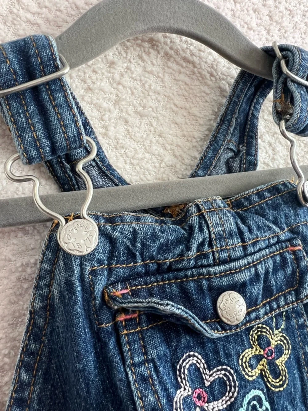 Osh Kosh B’Gosh Vintage Retro Baby Blue Denim Overalls Dress Infant‎ Size 24 Mon